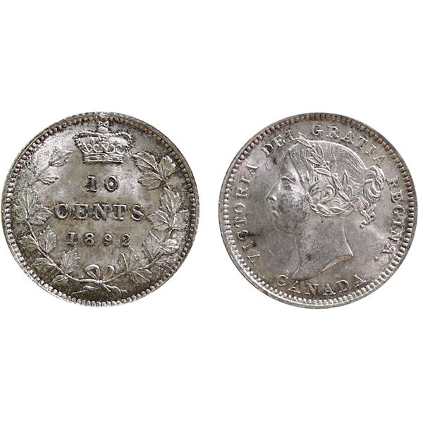 1892 10¢ "Small 9 - Obv.5" ICCS Choice Mint State-64 Brilliant and lustrous with delicate russet ton