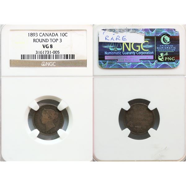 1893 10¢ "Round Top  3" NGC Very Good-8.  Rare variety.