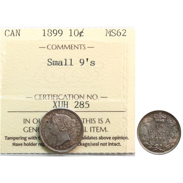 1899 10¢ "Small 9's" ICCS Choice Mint State-62