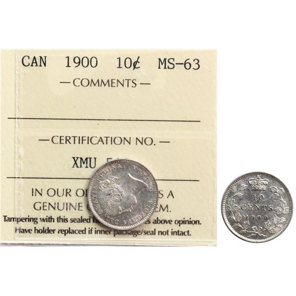 1900 10¢ ICCS Choice Mint State-63 Brilliant and lustrous.