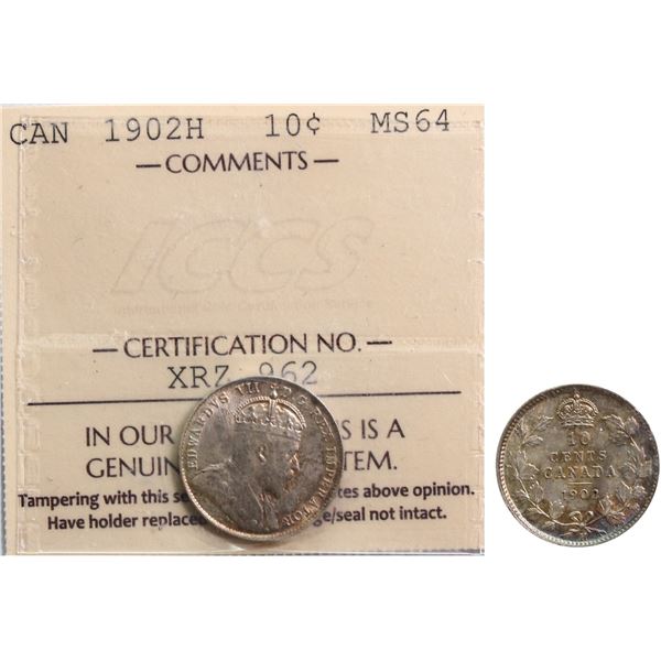 1902H 10¢ ICCS Choice Mint State-64 Lightly toned.