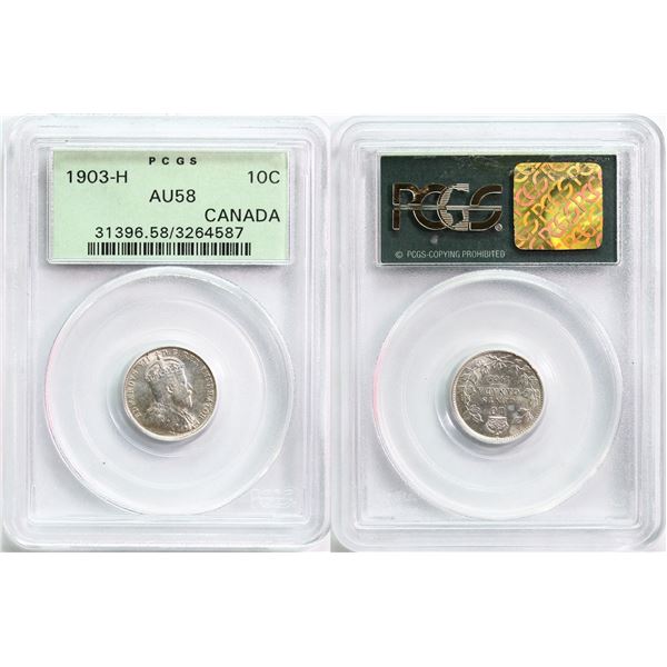 1903H 10¢ PCGS Choice About Uncirculated-58  Brilliant and lustrous with a touch of golden tone.
