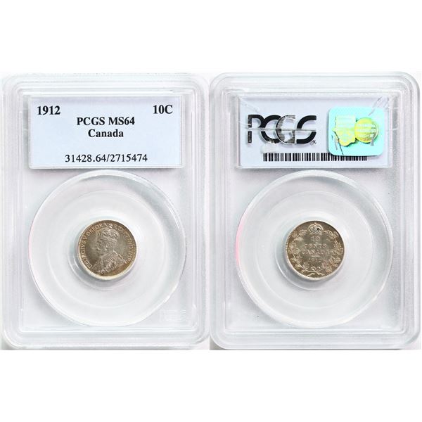 1912 10¢ PCGS Choice Mint State-64  Brilliant and lustrous with a touch of golden tone.