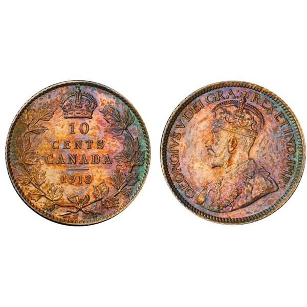 1913 10¢ "Broad Leaves" PCGS Choice Mint State-63  A superbly toned example displaying plenty of lus