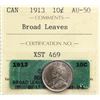 Image 2 : 1913 10¢ "Broad Leaves"  ICCS About Uncirculated-50.  Lustrous with very light gold and russet tones