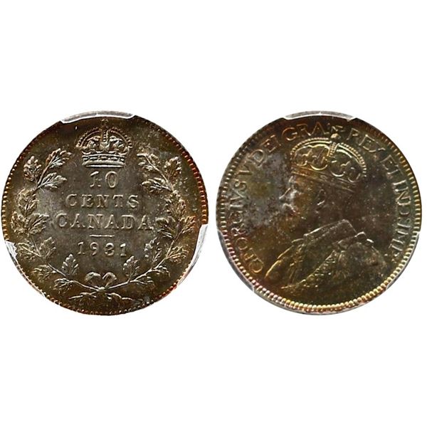1931 10¢ PCGS Gem Mint State-65, Superb autumn shades over full underlying lustre.  A very nice and 