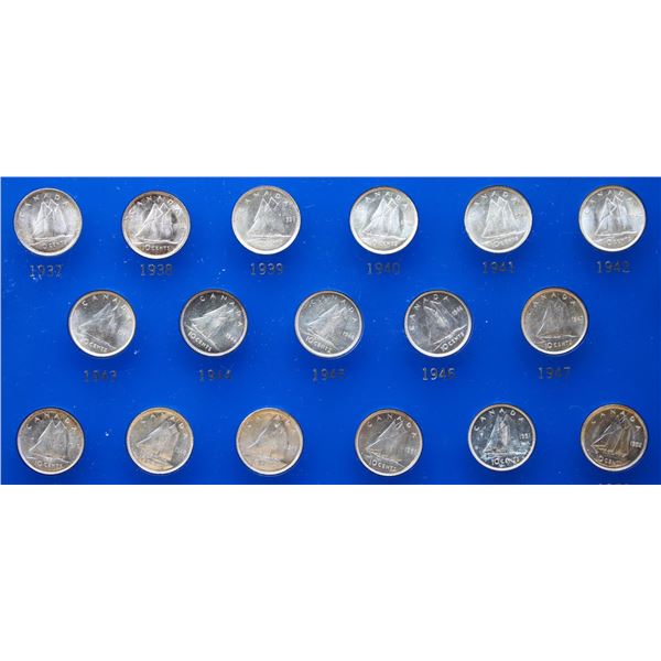 1937-1952 10¢ Date Set!  A beautiful 17 coin set housed in deluxe Capital plastic holder.  All coins