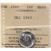 Image 2 : 1943 10¢ "Dbl 1943" ICCS Gem Mint State-65. A truly impressive example with a fully doubled date, un