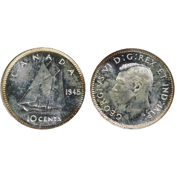 1945 10¢ "Dbl 194, Cameo" ICCS Gem Mint State-65. A lovely example with nice eye appeal. With a near