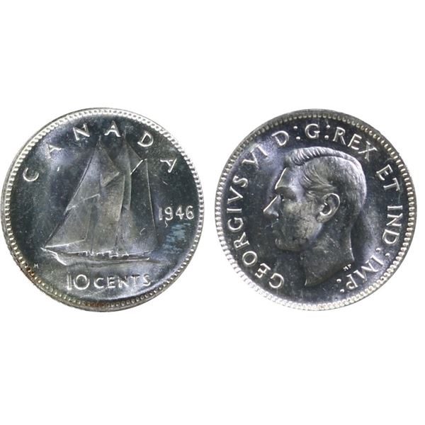 1946 10¢ "Dbl 194" ICCS Very Choice Mint State-64. Beautiful white luster and an interesting unliste