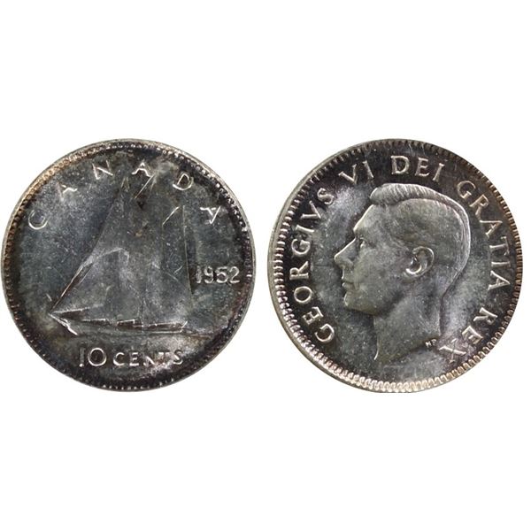1952 10¢ "Dbl 19" ICCS Gem Mint State-65.   Lightly toned with strong luster, another unlisted varie