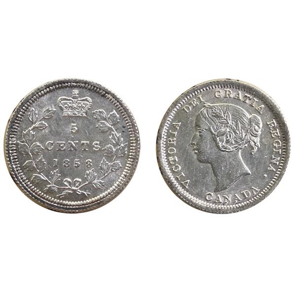 1858 5¢ "Small Date" ICCS Choice Mint State-63 Fully brilliant and lustrous.