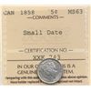 Image 2 : 1858 5¢ "Small Date" ICCS Choice Mint State-63 Fully brilliant and lustrous.
