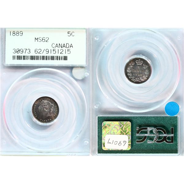 1889 5¢  PCGS Choice Mint State-62 Lithly toned example - Semi Key date.