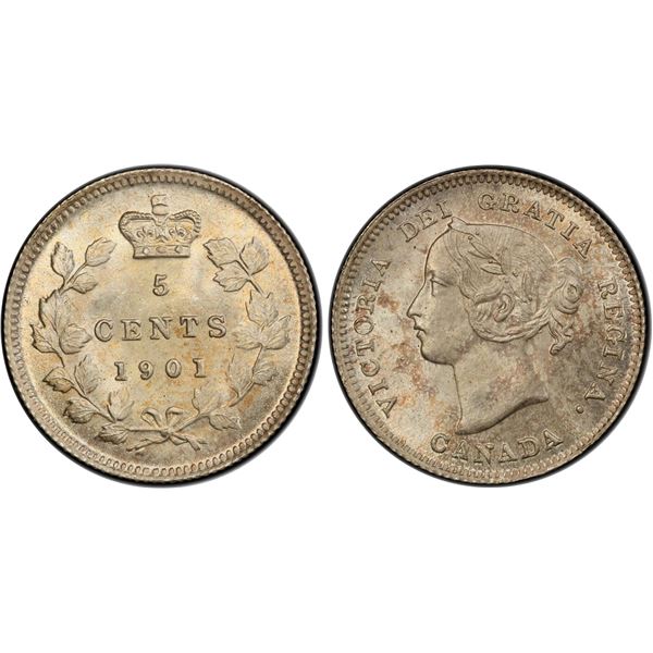1901 5¢ ICCS Superb Gem Mint State-66 Fully brilliant and lustrous with just a hint of russet tone. 