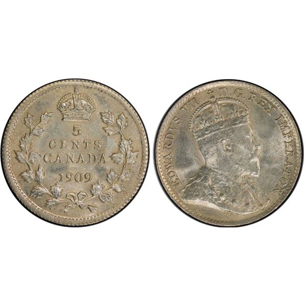 1909 5¢ "Pointed Leaves" PCGS Very Choice Mint State-64 Fully brilliant and lustrous.  Ex.Cornwell