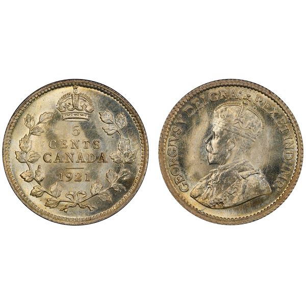 1921 5¢ PCGS Choice Mint State-65. The Prince of Canadian coins. This is a "Pristine" fully lustrous