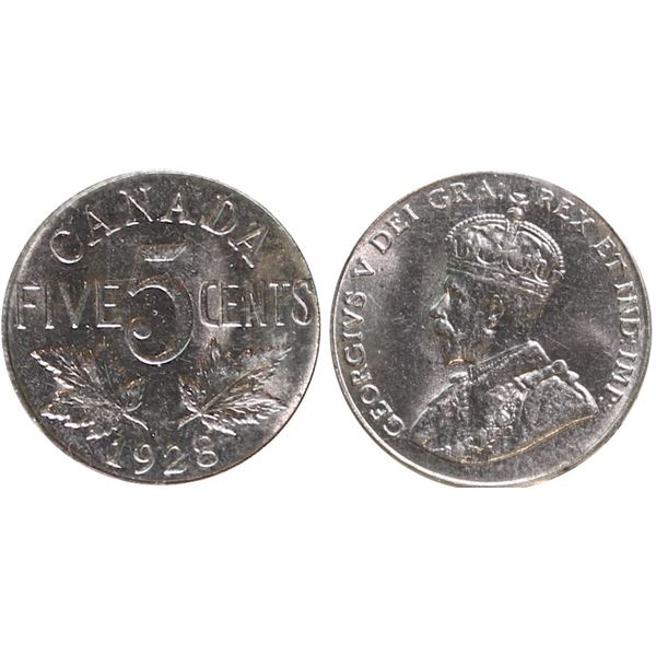 1928 5¢ ICCS Gem Mint State-65.  Superb lustrous issue displaying strong beads.