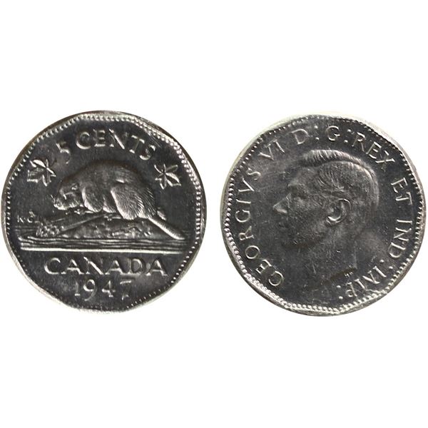 1947 5¢ ICCS Gem Mint State-65.  Highly lustrous.  Tough date to obtain in Gem condition.