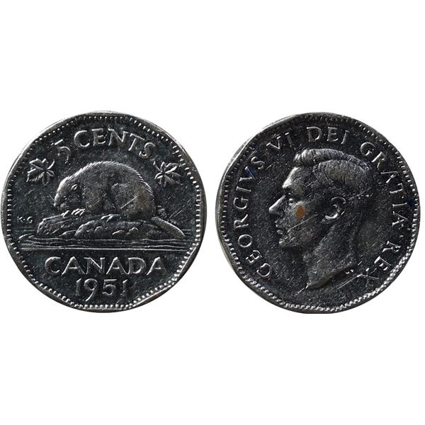 1951 5¢ "High Relief" VF-EF usual meter scratch.  Sought-after variety.