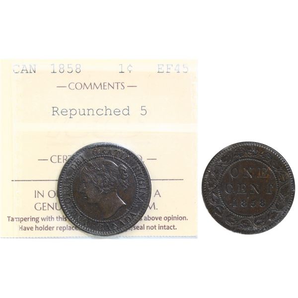 1858 1¢  "Repunched 5" ICCS Choice Extra Fine-45