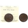 Image 1 : 1859 1¢ "Wide 9/8" ICCS Mint State-60 Lustrous brown example.