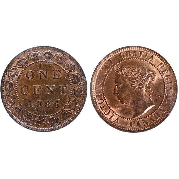 1886 1¢ Obv 2 ICCS Choice Mint State-64RB.  Attractive and lustrous issue.