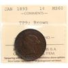 Image 2 : 1893 1¢ "TRIPLE PUNCH 9" ICCS Mint State-60.  Nice chocolate brown example.