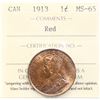 Image 2 : 1913 1¢ ICCS Gem Mint State-65 Red