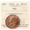 Image 2 : 1919 1¢ ICCS Gem Mint State-65 Red