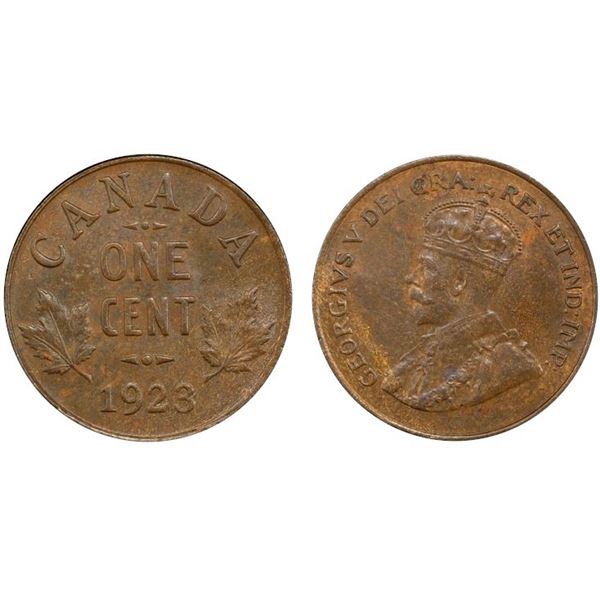 1923 1¢ PCGS Choice Mint State-62BN.  Lustrous brown with traces of red. A superb semi-key date.