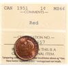 Image 2 : 1951 1¢ ICCS Superb Gem Mint State-66RD. Virtually Full red and lustrous example. Prominence V saw a