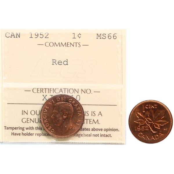 1952 1¢ ICCS Superb Gem Mint State-66 Full Red