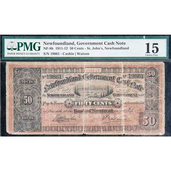 Newfoundland 1911-12 50¢ NF-8b Cash Note #19861, Legacy Choice Fine-15 with minor issues.