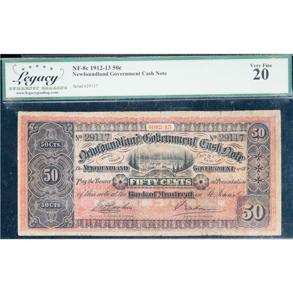 Newfoundland 1912-13 50¢ NF-8c Cash Note #29117, Legacy Very Fine-20.
