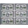 Image 1 : 1870 25¢ "Shinplasters" DC-1c "Plain series" - Uncut sheet of 6 notes with stains on back.  Rarely s