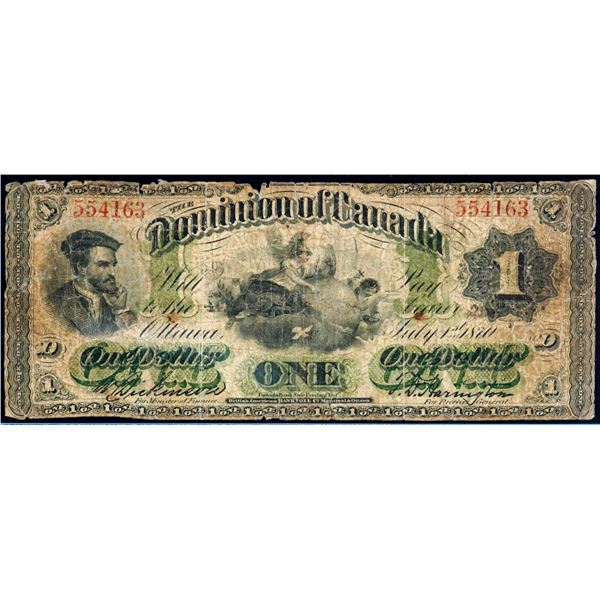1870 $1 DC-2b #554163 "Payable at Toronto - Small date" Legacy VG10 with usual border issues.