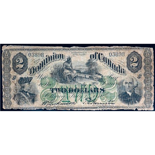 1870 $2 DC-3a #03898 Legacy Very Good-8.  Payable at Montreal. Only 15 known notes to exist. This ex