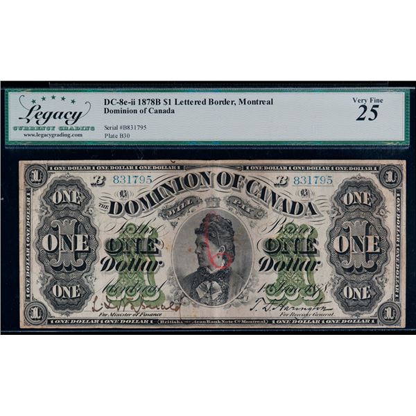 1878 $1 DC-8e-ii "Letter B" #B831795 Legacy Choice Very Fine-25.  Writing on face.