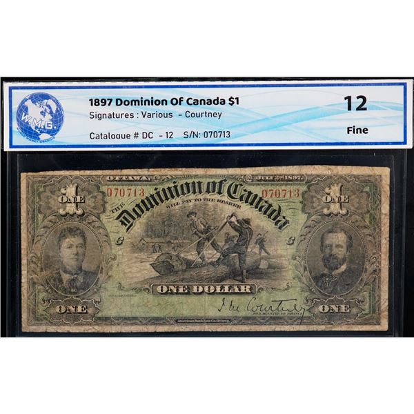1897 $1 DC-12 #070713 VG/F or better. A nice example with pinholes