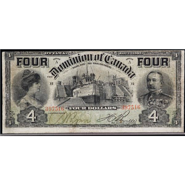 1902 $4 DC-17b #397546 CCCS Very Fine-20 "Boville "FOUR on top"
