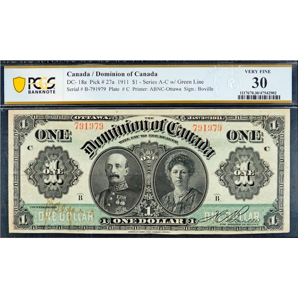 1911 $1 DC-18a #791979 "Series B" PCGS Choice Very Fine-30.  A bright example.