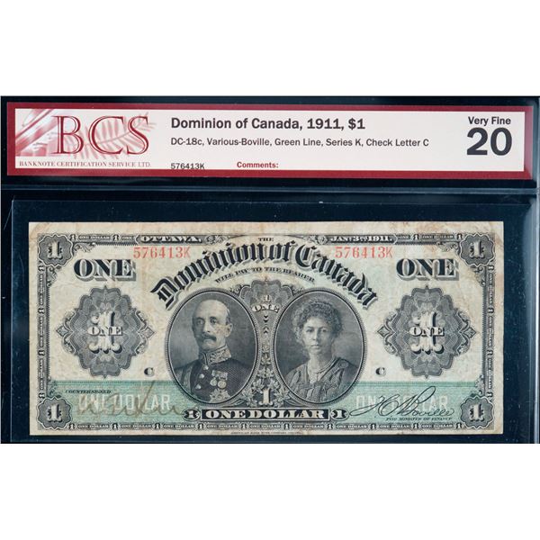 1911 $1 DC-18c #576413K BCS Very Fine-20.