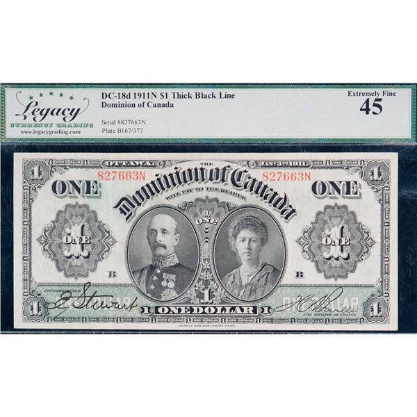 1911 $1 DC-18d #827663N Legacy Choice Extra Fine-45.  A very nice and bright example.
