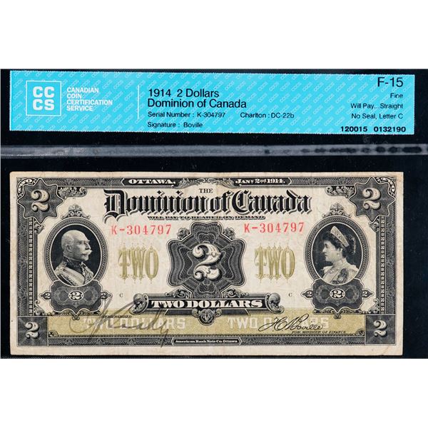 1914 $2 DC-22b #K-304797 no seal letter C - CCCS Choice Fine-15