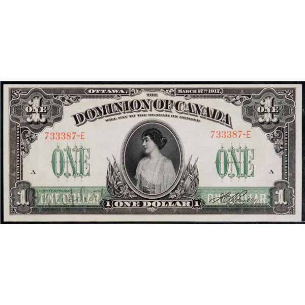 1917 $1 DC-23a #733387-E, PCGS Choice Uncirculated-63.   This is a choice example with nice colours.