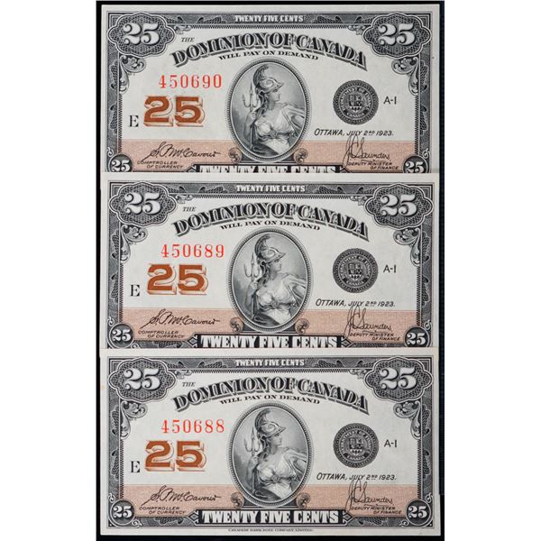 1923 25¢ "Shinplasters" DC-24c #450688-689-690 Lot of 3 consecutive notes Choice to Gem Uncirculated
