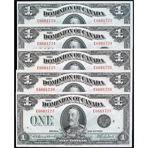 1923 $1 DC-25o #E6601723-1727. Lot of 5 consecutive numbered notes BCS Choice About Uncirculated-58.