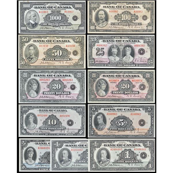 1935 Set - $1-$1000  "English text" Includes $1 Letter A & B, $2, $5, $10, $20 Small & Large Seals. 