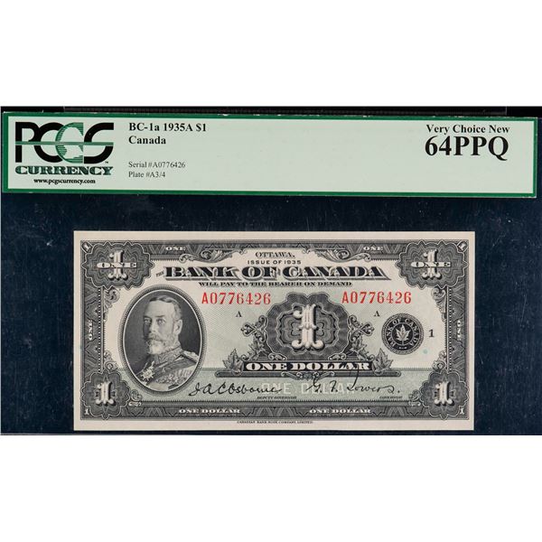 1935 $1 BC-1 #A0776426 PCGS Choice Uncirculated-64PPQ.  This is a choice issue with great eye appeal